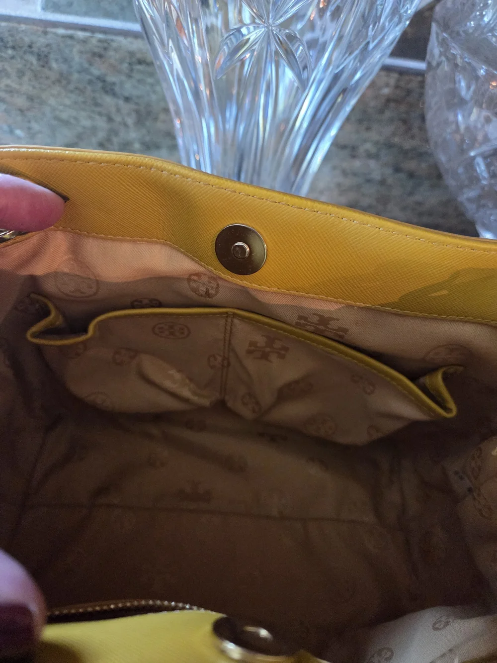 Tory Burch Yellow Leather Satchel with Two Cardholders